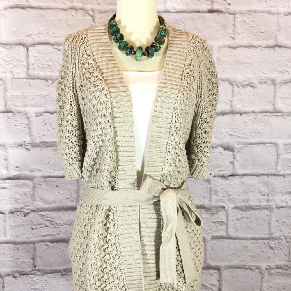 White + Warren size XS tan cotton wrap sweater
